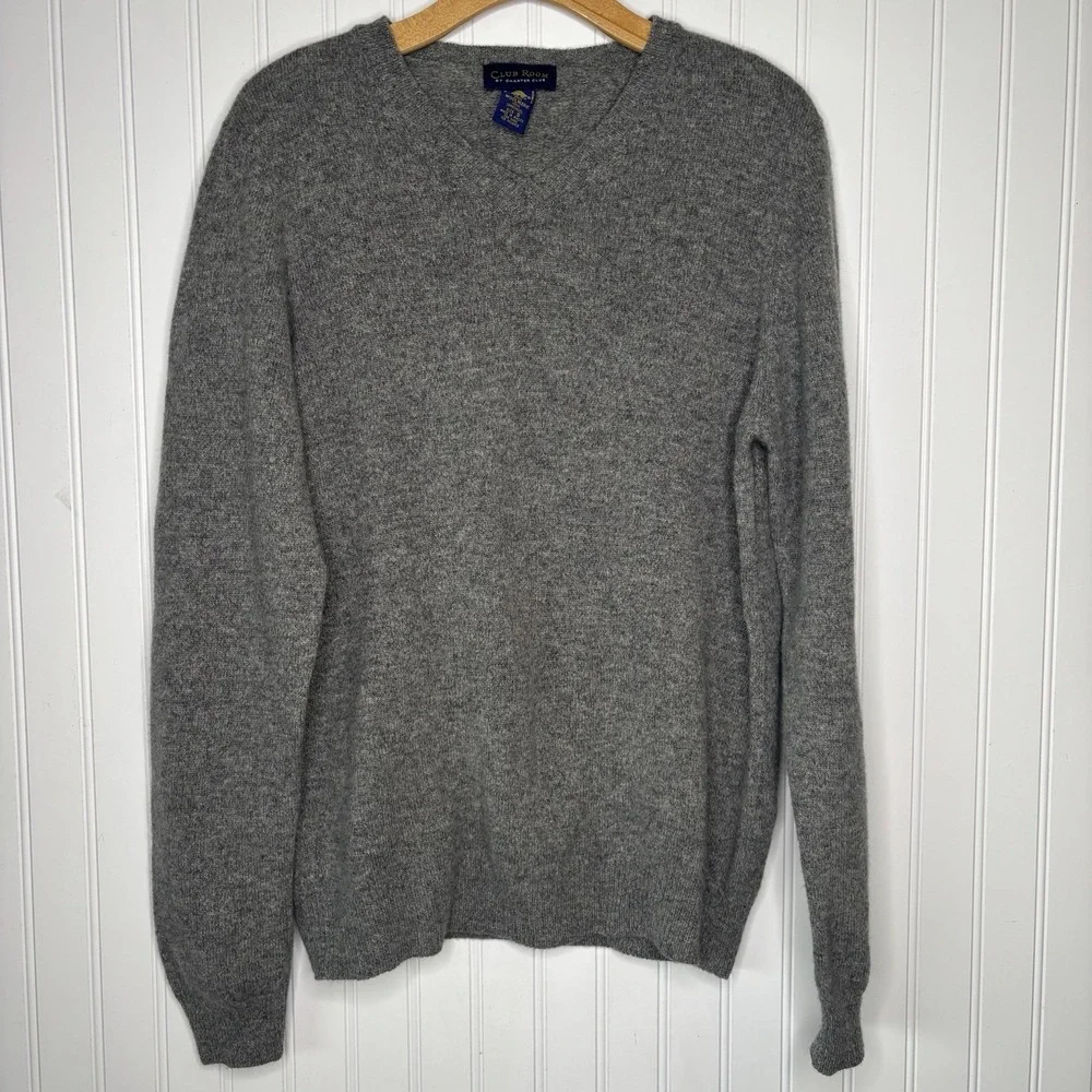 Club Room Charter Club Sweater Mens S Heather Gray 100% Lambswool V-Neck Classic
